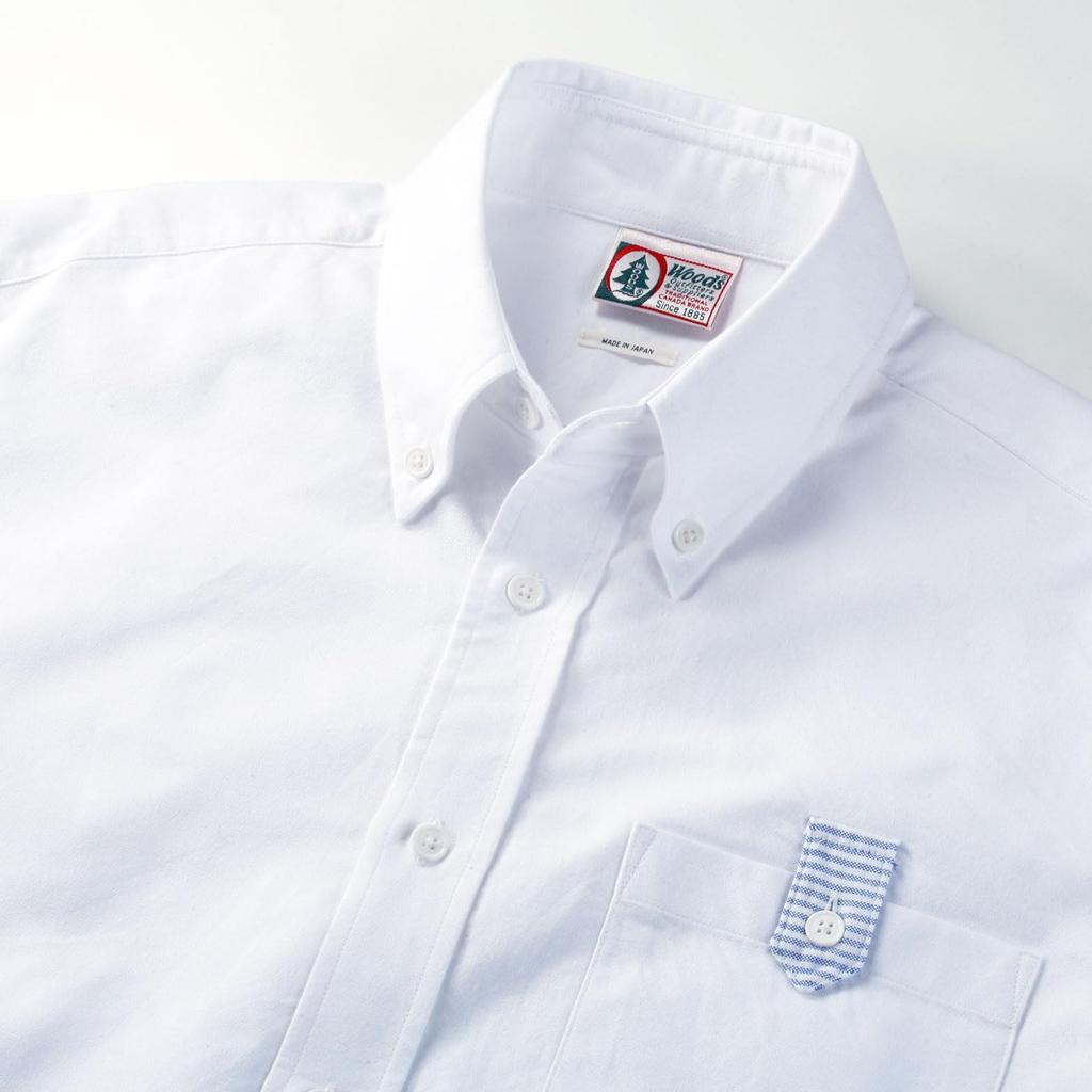 Oxford Shirt for Men [WOODS] Japanese-made Short-sleeved (XL, White)