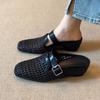 Soft leather version~ French holiday style woven hollow inner heightening bag head shoes women's head belt buckle breathable muller shoes