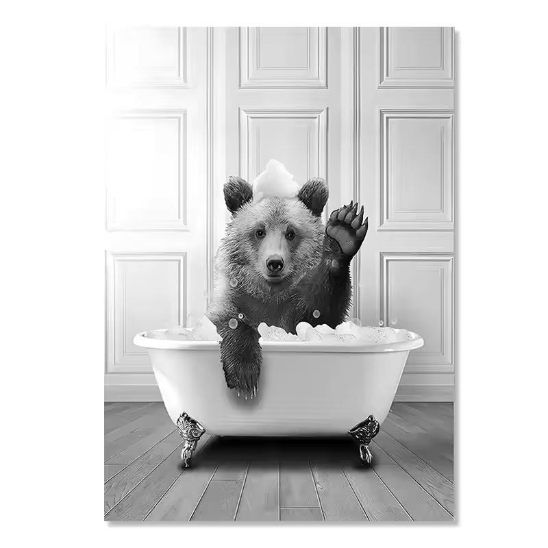 Nordic Black and White Toilet Bathtub Canvas Painting Wall Art Bathroom Posters and Prints Animal Elephant Giraffe Home Decor