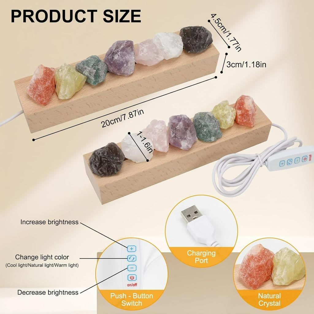 Colorful Crystal Ball,Natural Healing Spheres LED Light Wooden Stand,Night Light Home Decoration,Meditation Positive Energy Night Light Decoration