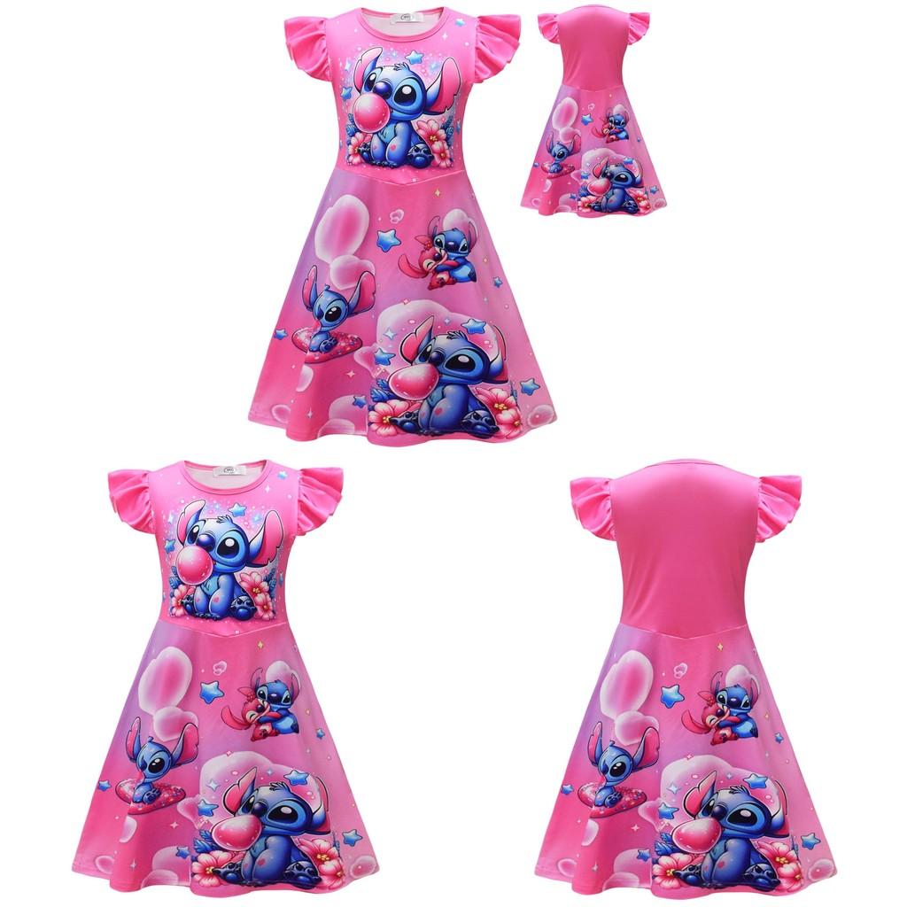Stitch Girl Princess Pajama Dress With Cotton Blend Fabric For Kids
