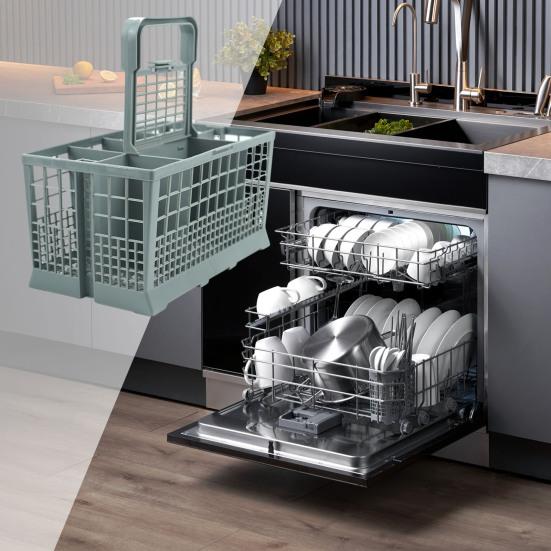 Universal Dishwasher Cutlery Basket with Folding Grid Lid Heavy Duty