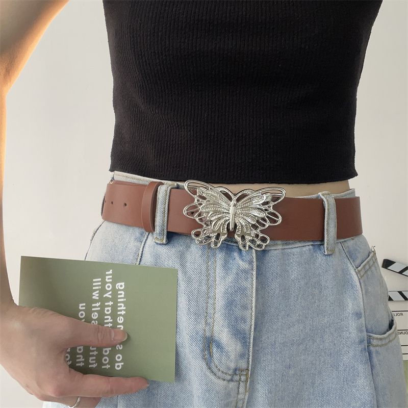 Metal Contemporary Hollow Butterfly Buckle Waist Belt Perfect For Fashionable Denim Skirts And Casual Jeans Available In Black