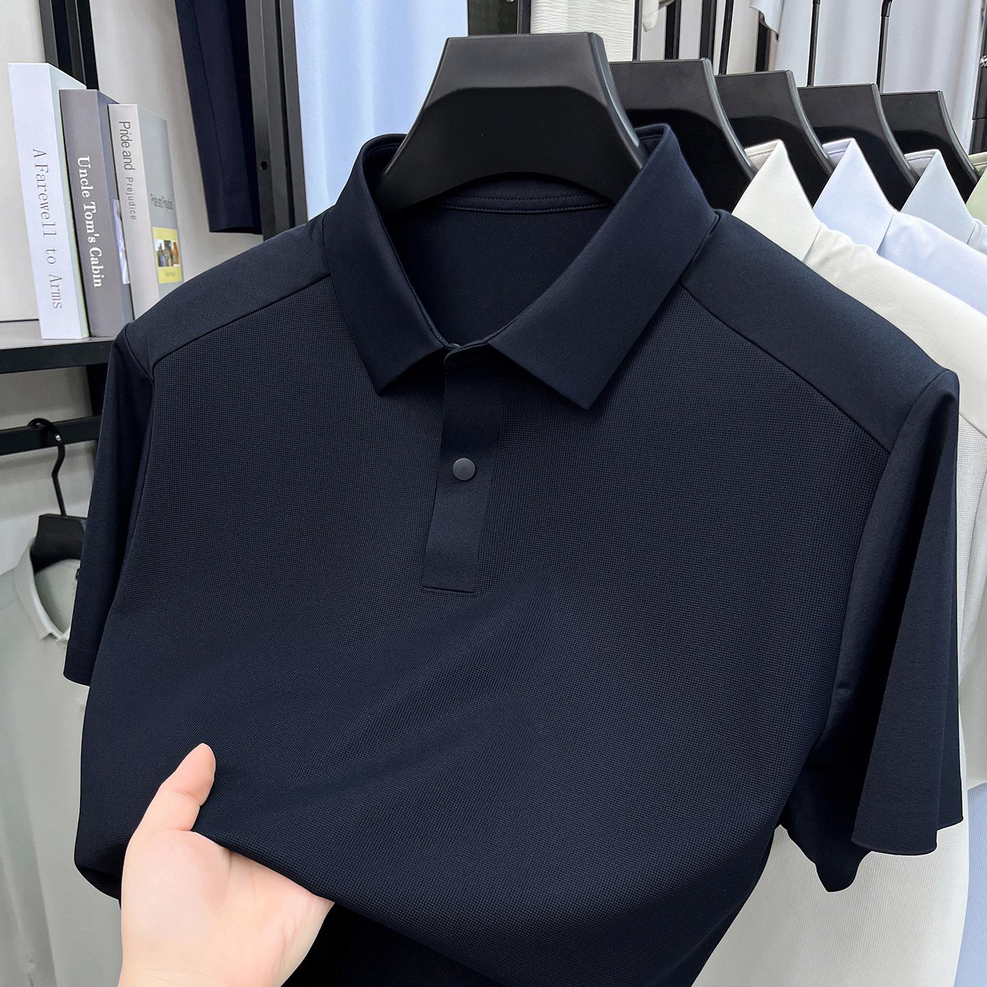 

2026 Men s Summer Short Sleeve Cool Sun Protection Polo Shirt - Casual and Versatile Solid Color for Middle-Aged Commuters L/50 [115-135 jin]