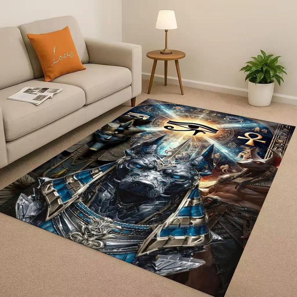 Retro Dead God Anubis Pharaoh Ancient Egypt Cartoon Living Room Non-Slip Area Rug Carpet For Bedroom Playroom Sofa,Home Doormat