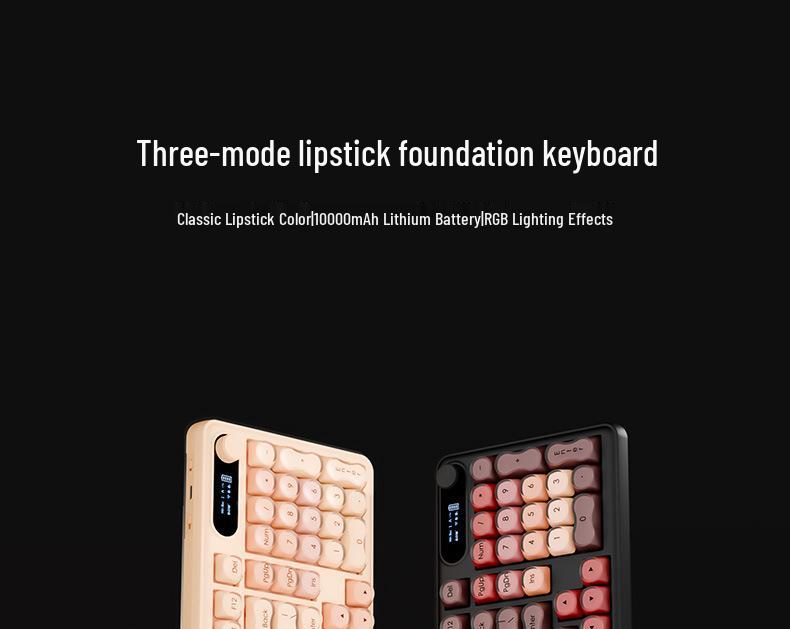 BOW Hangshi Multi-Mode Backlit Bluetooth Keyboard with Lipstick Foundation Design for Women, Mechanical Feel, and Wireless/Wired Options