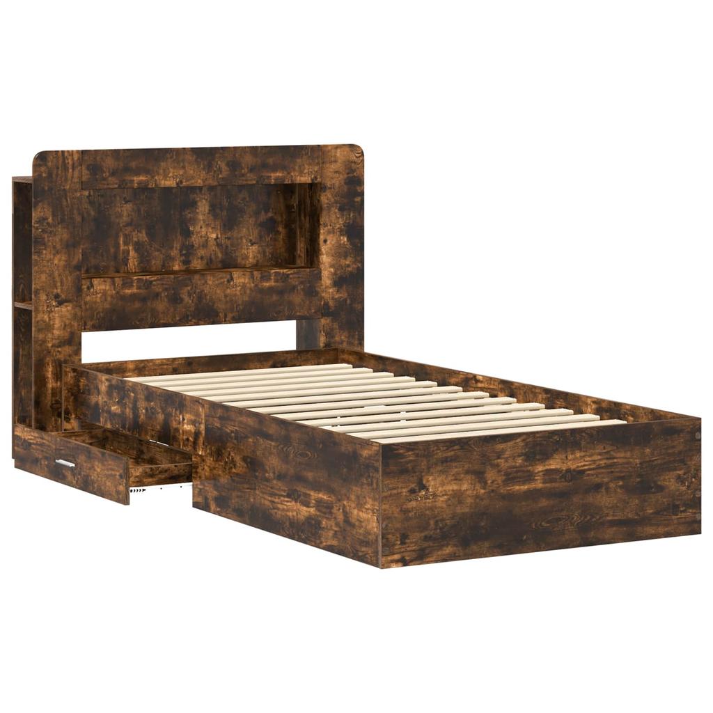Bed Frame with Storage Space Smoked Oak 75 x 190 cm