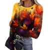 Women's Slim Fit Long Sleeve Neck T-Shirt with Leaf Print and Thumb Holes for Casual Everyday Wear