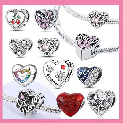 Copper Color Zircon Heart-Shaped Beads Charms Fit Diy Original Bracelet For Female Friends Exquisite Jewelry Gifts