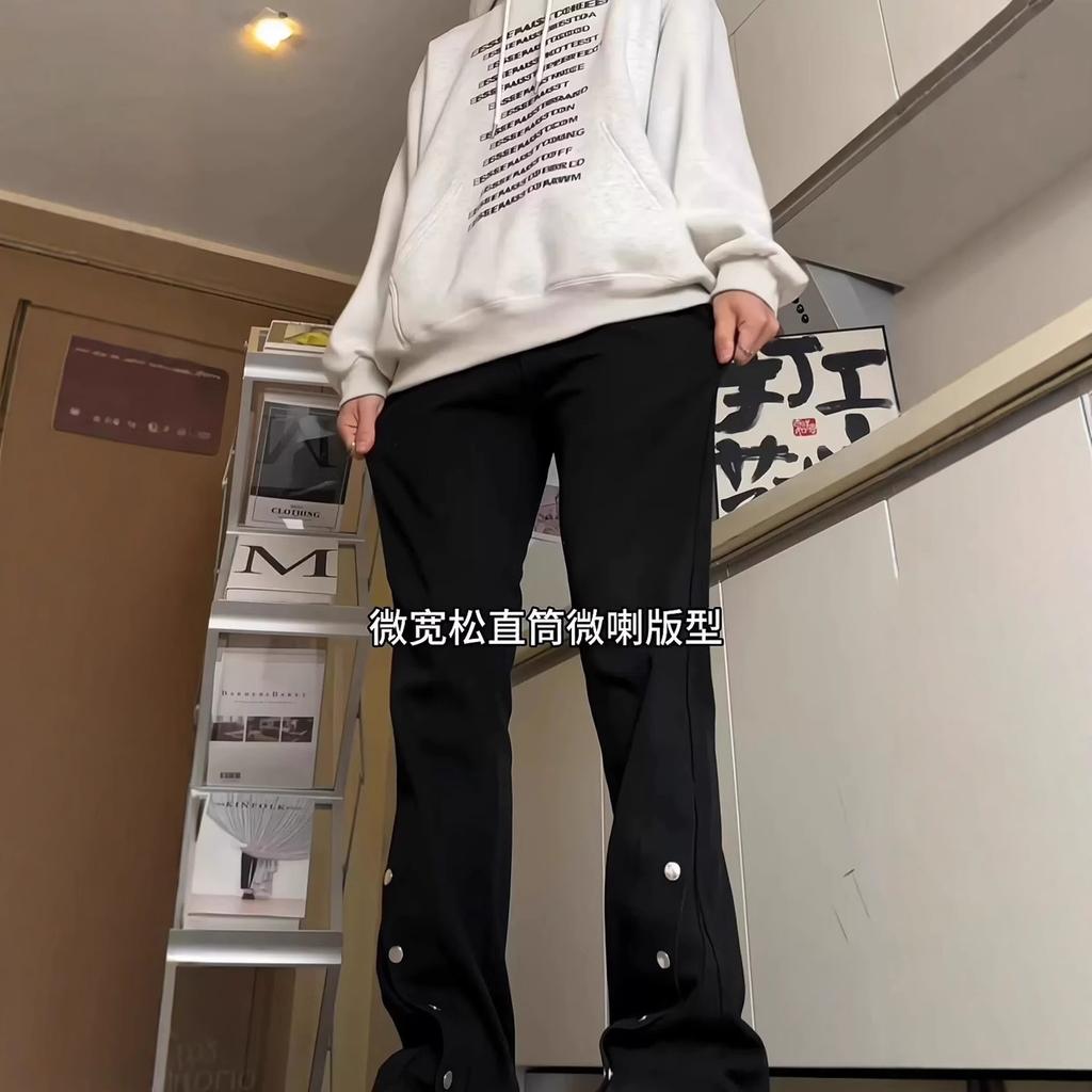 American breasted jeans boys zipper design straight tube micro-pull pants men's and women's functional street long pants