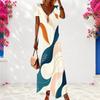 Women Plus Size V Neck Short Sleeve Printed Casual Long Dress