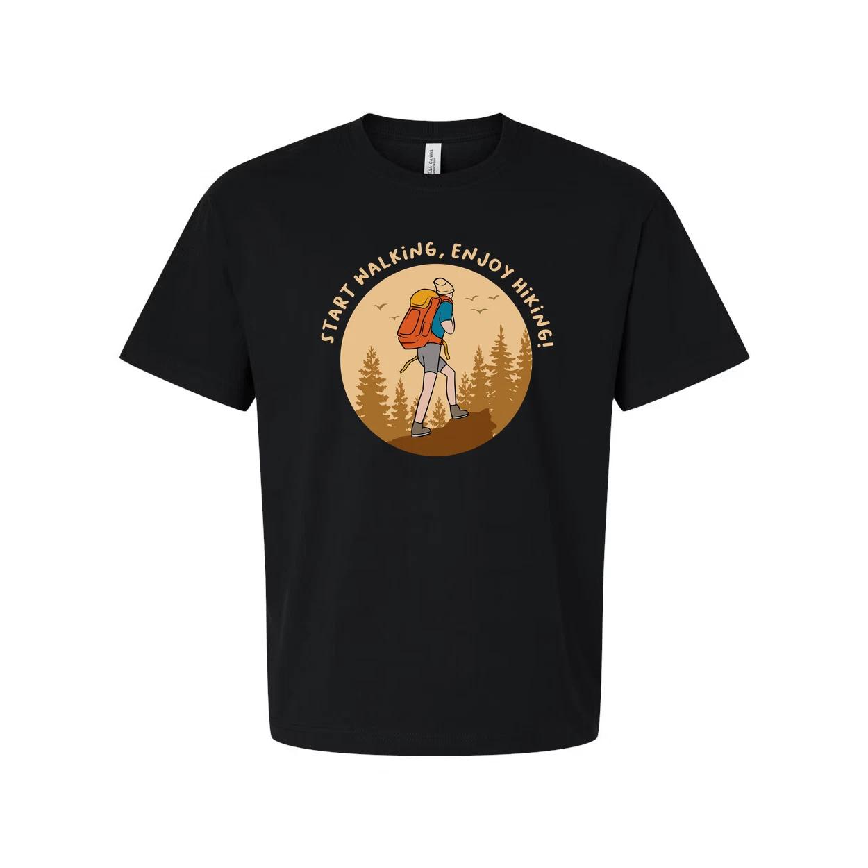 

Unisex Outdoor Hiking T Shirt With Hiker Illustration In Circular Forest Scene F 3XL