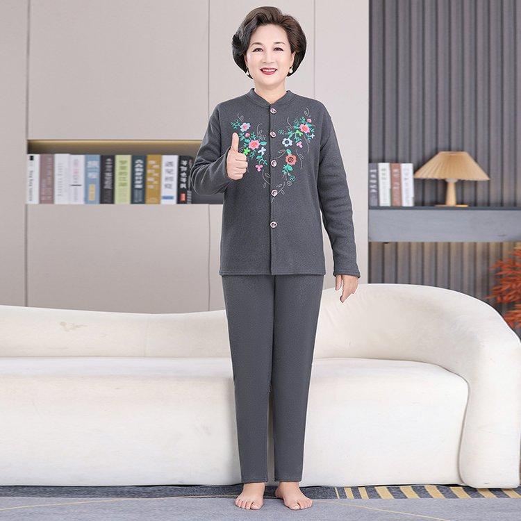 Thick Fleece-Lined Velvet Cardigan & Pants Set for Elderly Women, Plus Size - Perfect Winter Wear for Moms
