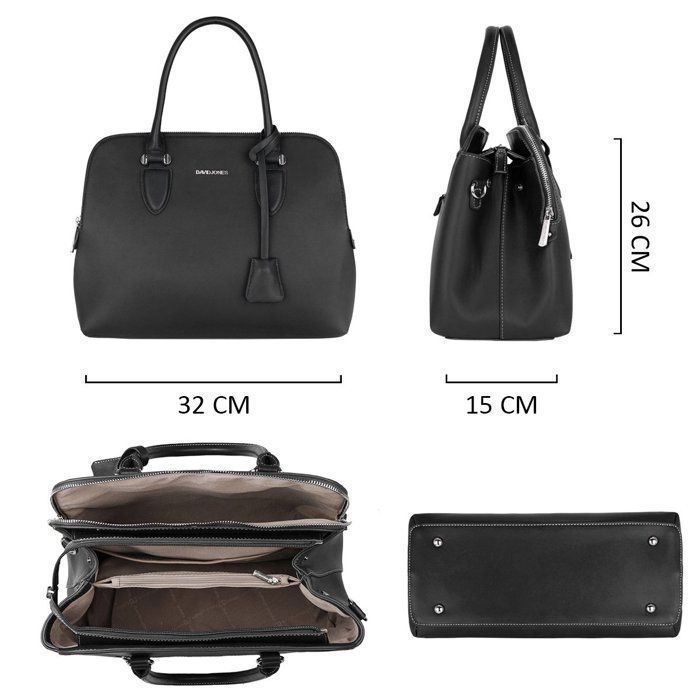 David Jones - Sac À Main Femme Bugatti - Cabas Fourre-Tout Elégant Cuir PU - 2 Compartiments Multipoche Chic - Noir