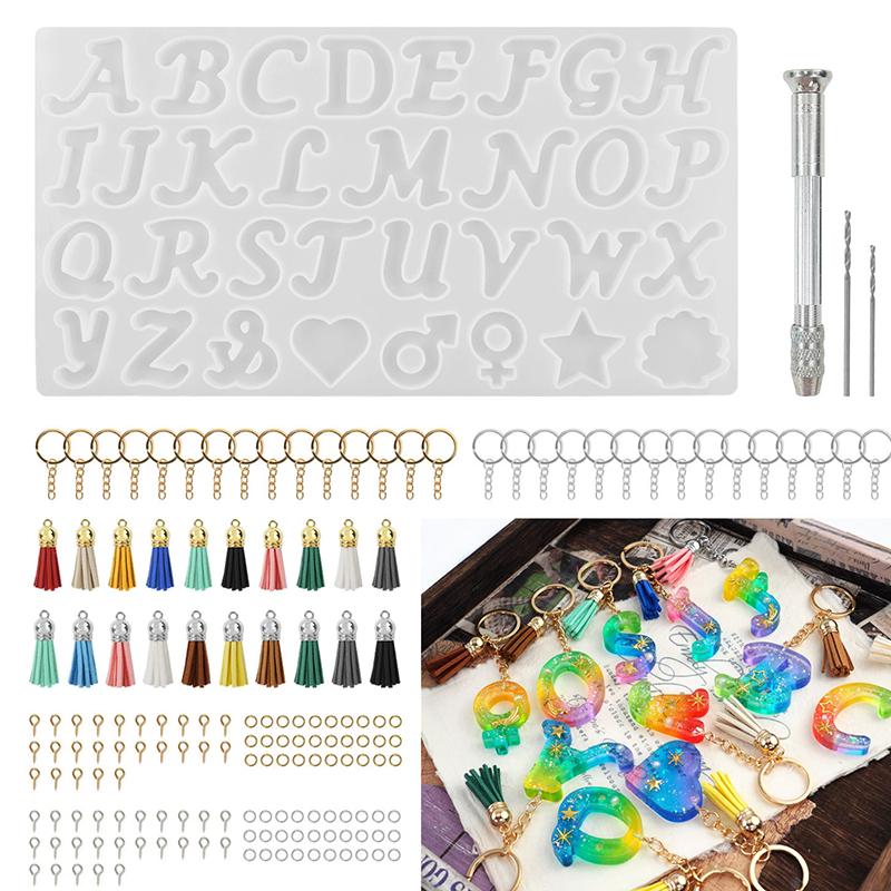 WTEMPO DIY Keychain Tassel Pendents Making Molds English-letter-Shaped Resin Molds Epoxy Molds for Beginners & Adults Handicrafts Making Mold Set