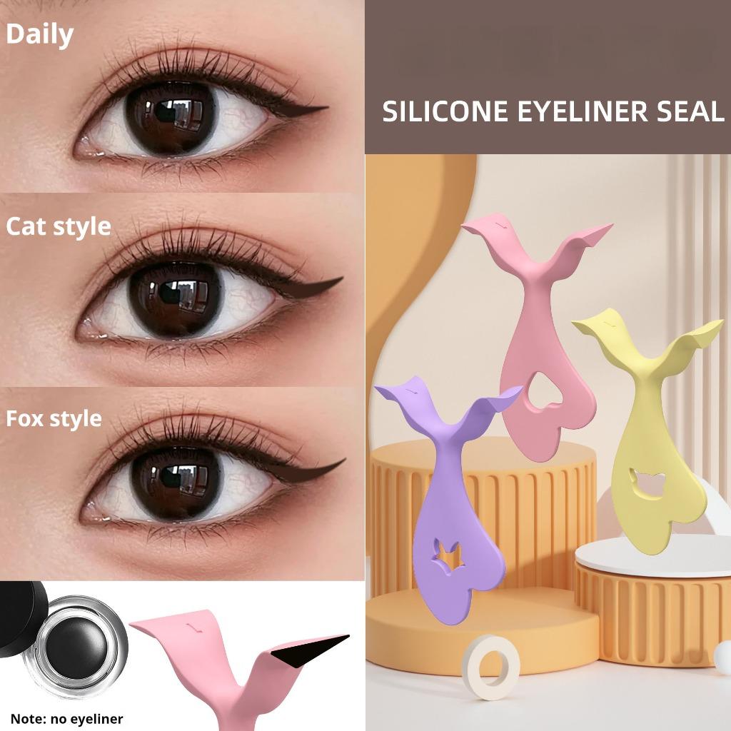 3pcs Cat Eye Eyeliner Stamp & Stencil Kit,3D Reusable Silicone Tool for Winged Eyeliner Eyeshadow Lip Peak, Easy Perfect Makeup,