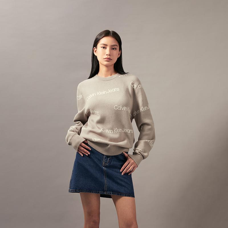 Calvin Klein Casual Minimalist Embroidered Round Neck Knit Cashmere Sweater Men Sweater Space-Black J326690