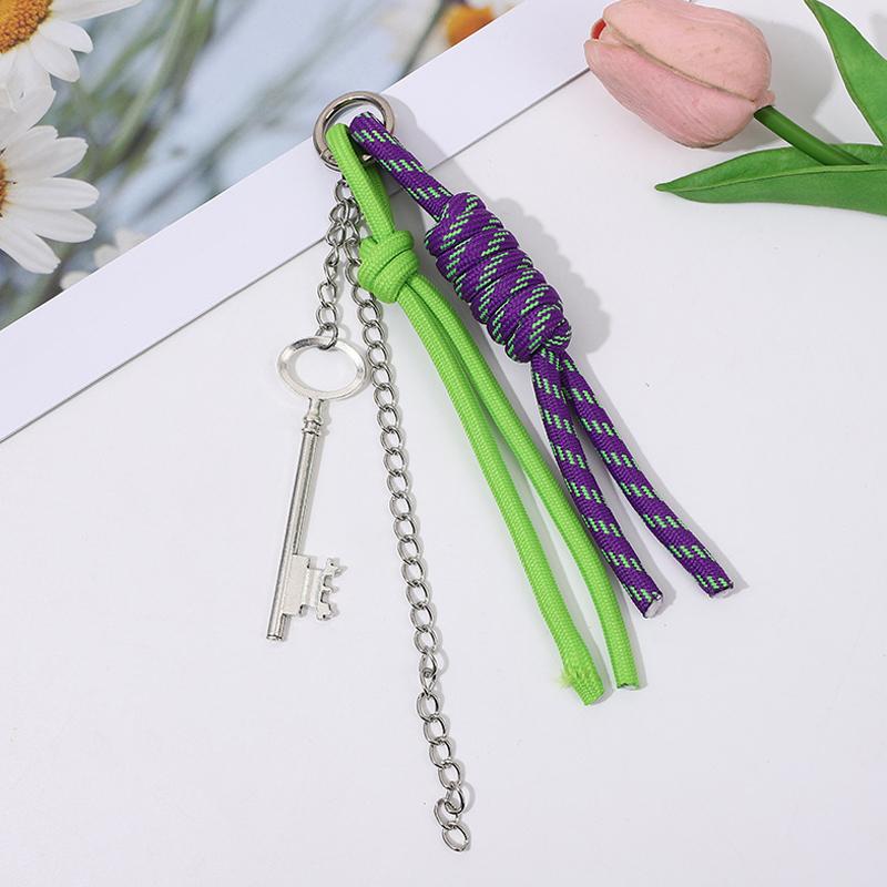 

Braided Rope Keychain Silver Key Charm Pendant Keyring Simple All-Matching Bag Decoration Jewelry Accessories