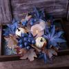 Fall Harvest Pumpkin Maple Leaf Candle Wreath Artificial Blue Berry Candle Holder Wreath for Thanksgiving Autumn Home Decor