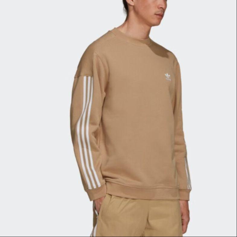 Adidas Originals Trefoil Stripe Sports Casual Crew Neck Sweatshirt Men Tops Light-Khaki H41316