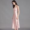 Yaoting Summer Ice Silk Camisole Nightgown for Women - Sexy Slit Design with Bow Detail