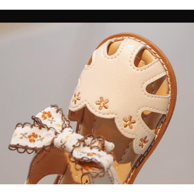 New Summer Girls' Closed-Toe Sandals - Floral Print Princess Shoes with Soft Sole, Country Style for Little Girls