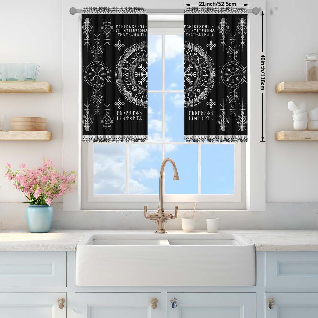 2-Panels Array Symbol Divination Design Curtains - Heat-insulating   Suitable for Decorating Curtains in Various Rooms