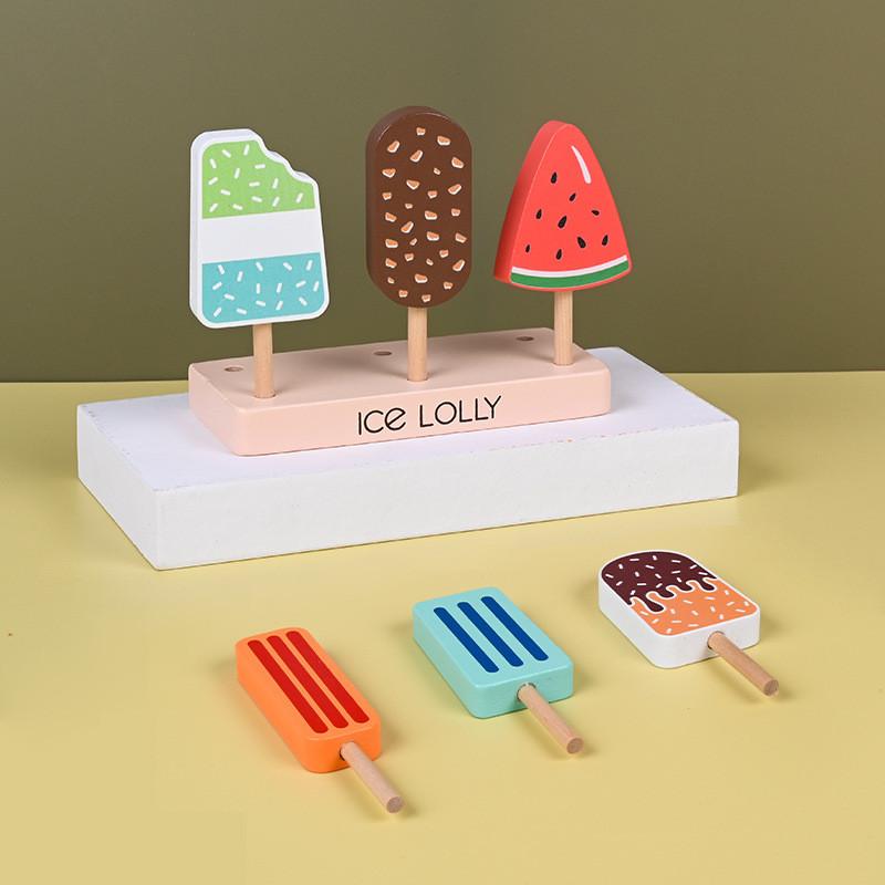Kids Wooden Pretend Play Ice Cream And Lollipop Set With Interactive Logic Toys For Children