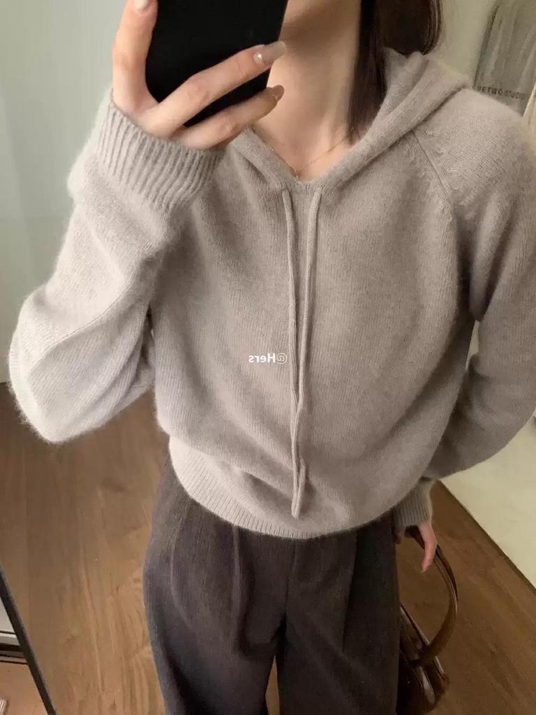 Women's 100% Wool Hooded Sweater - Soft, Fluffy, Casual, Loose Fit, Solid Color Pullover