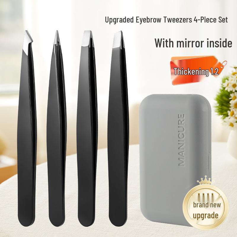 Stainless Steel Makeup Tool Set with Mirror: Eyebrow and False Eyelash Tweezers