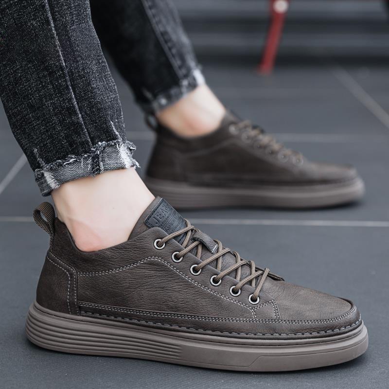 Men's Shoes New Autumn Breathable Waterproof Anti-skateboard Shoes Men's Casual Leather Shoes Black Work Labor Insurance