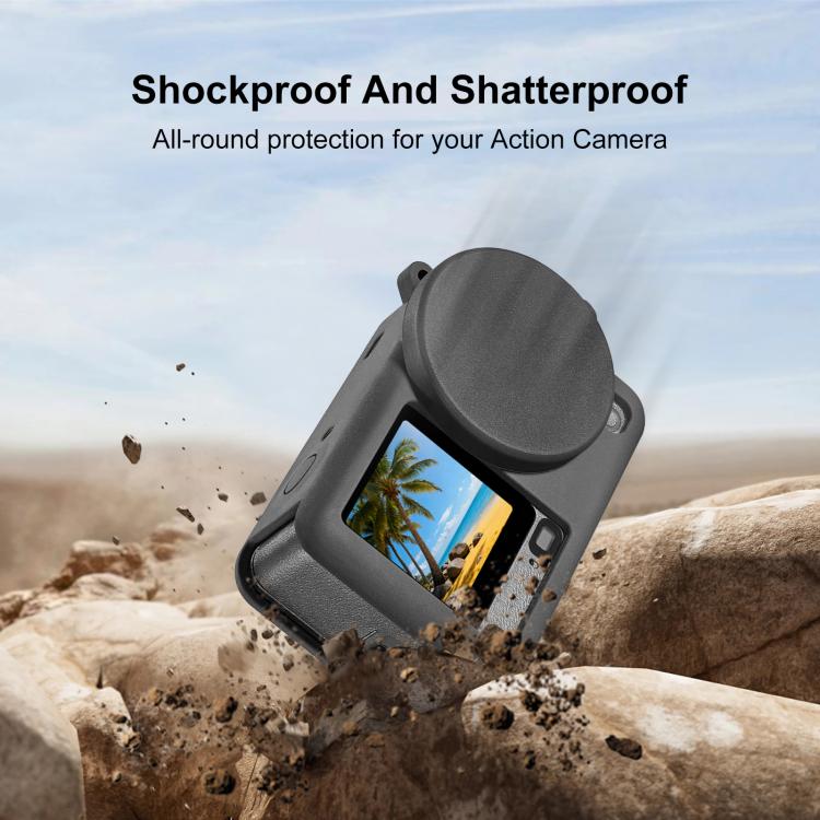 PULUZ Black Silicone Protective Cover with Wrist‑Strap & Lens‑Cap for DJI Osmo Action 6