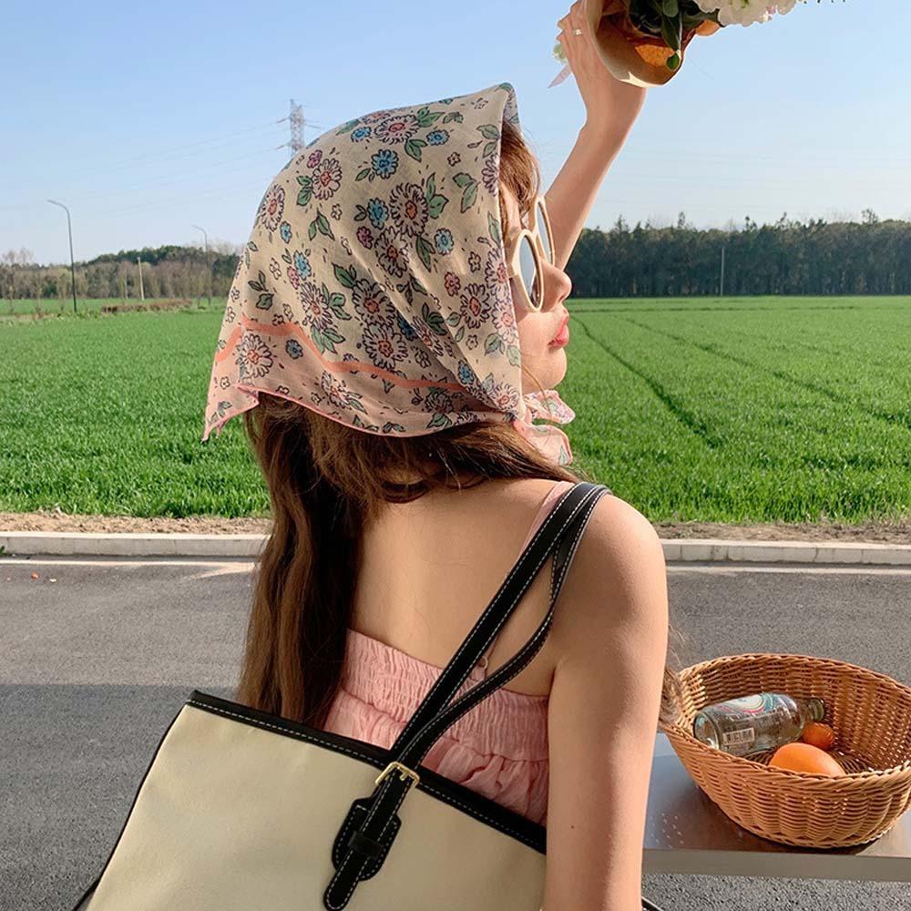 Baumwoll-Frühlingsseiden-Schal Schweißabsorbierend Quadratischer Hijab-Schal Mit Blumenmuster Kopftuch Urlaub