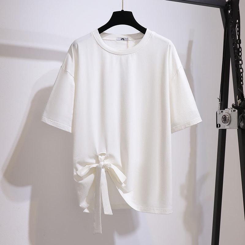 

Plus Size Lace-Up Bow T-Shirt for Women - 2024 Summer Slimming Casual Top 4XL