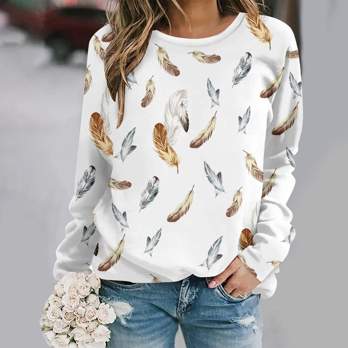 

autumn and winter new fashion round neck long sleeve printed elegant casual loose hoodie S
