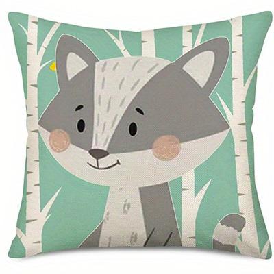 Cute Forest Animals Pattern Double-Sided Printed Pillow Cover Short Plush Suitable Living Room Bedrooms Sofa Throw Cushion Cover
