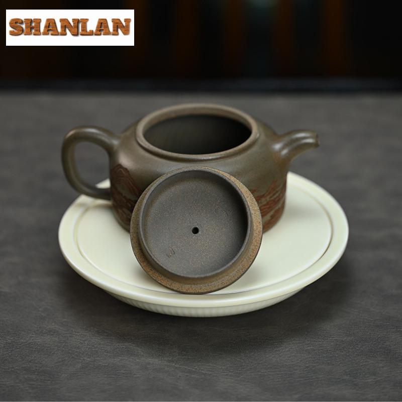 300ml Retro Yixing Purple Clay Teapots Artists Handmade Pot Raw Ore Cyan Section Mud Tea Brewing Kettle Zisha Tea Set Drinkware