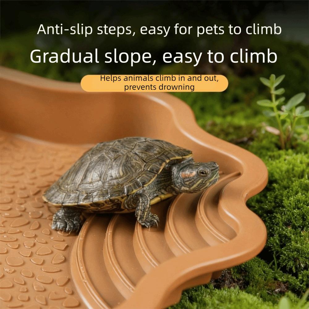 Anti-Slip Tortoise Water Dish with Ramp Plastic Turtle Bath Tub Ladder Climbing Turtle Feeding Dish Turtle Ramp