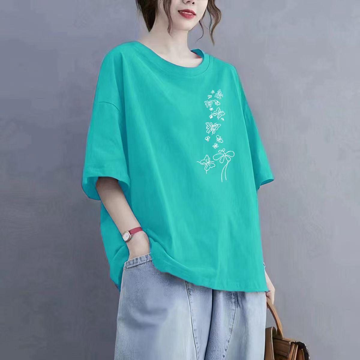 

Футболка из хлопка с коротким рукавом, женская, свободная, модная, со средним рукавом, летняя, винтажная футболка 2XL