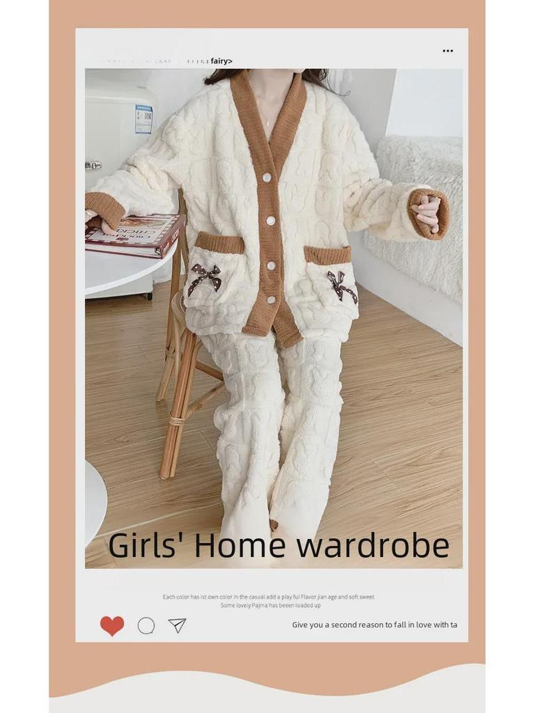 Plus Size Women's Flannel Pajama Set - Long Sleeve Cardigan, Warm and Cozy for Autumn and Winter