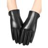 Leather Gloves Wind Color Men'S And Women'S Leather Pu Gloves Fleece Warm Windproof Solid Color Cycling Gloves