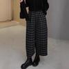 2026 Herbst/Winter Damen Koreanischer Stil Schwarz Retro Karomuster Wollige Weitbeinige Schlankmachende Cropped Hose.