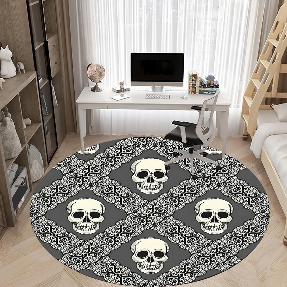 1pc Skull Lace Office Round Area Rug, Indoor Mat Suitable For Office, Under Office Chairs Bedroom Living Room Home Decor, Room Deco