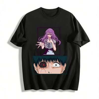 Tokyo Ghoul Rize Kaneki Ken Print Anime Periphery Short Sleeve T-shirt Pure Cotton T-shirt