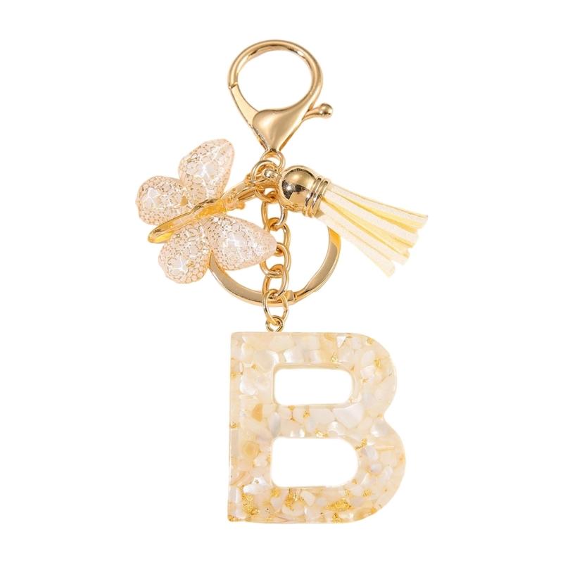 Trendy Metal Resin Keychain Butterfly Letter Tassels Designs Corrosion Resistant Lightweight Keyring For Women
