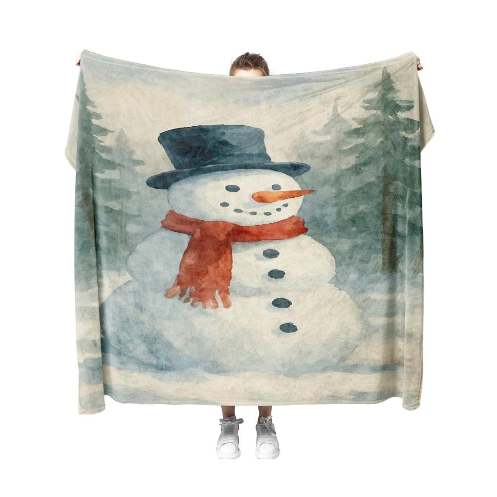 Tuniu Cute Snowman Watercolor Fleece Blanket for Living Room Bedroom Sofa Decorative Throw Blanket