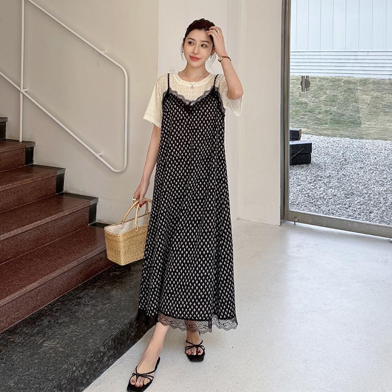 DIMANAF Femei 2025 Mărimi Mari Rochie Nouă de Vară Rochie Cămașă Basic Lungă cu Puncte Îmbinate Rochii Largi Maxi