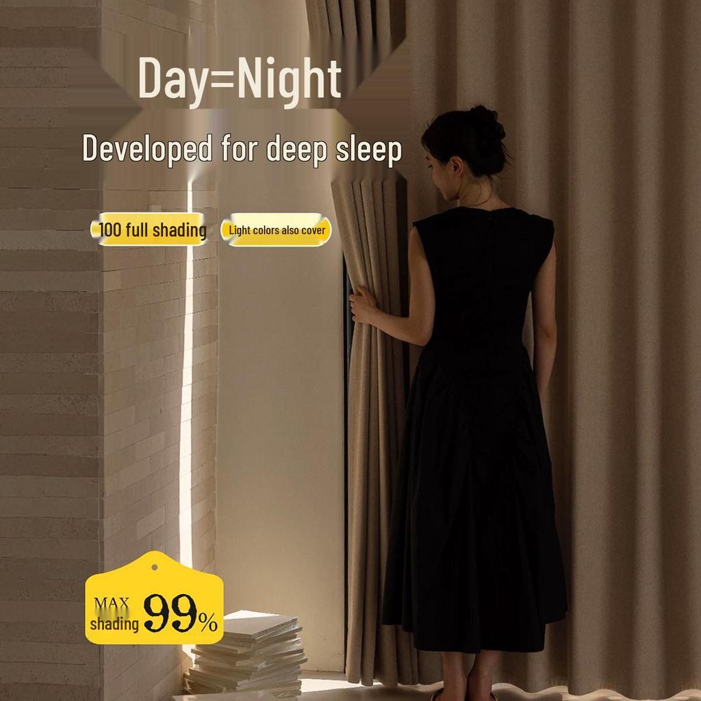 Double-Sided Cream Cotton Linen Blackout Curtains - High-End Feel for Bedroom & Living Room