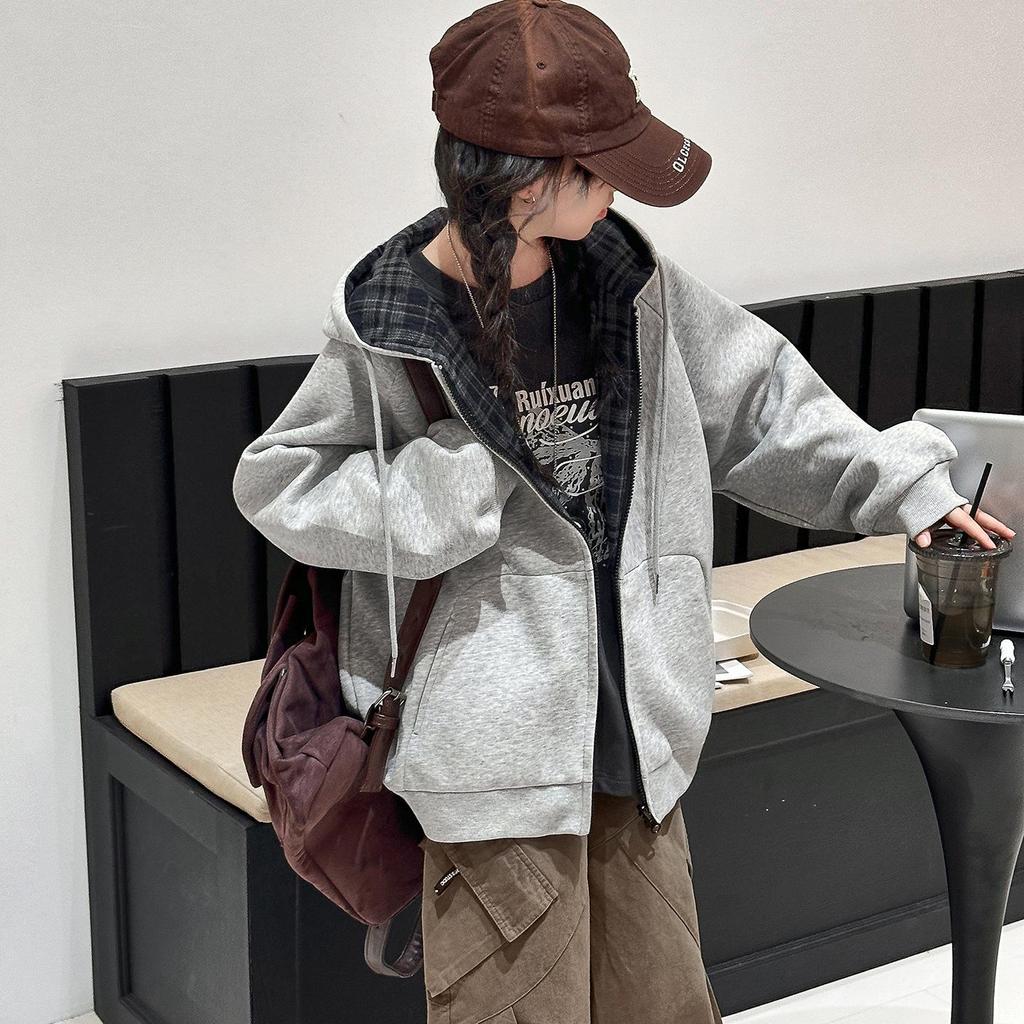 Girls' Reversible Jacket: Spring & Autumn 2025 Hooded Sweatshirt for Medium & Large Children