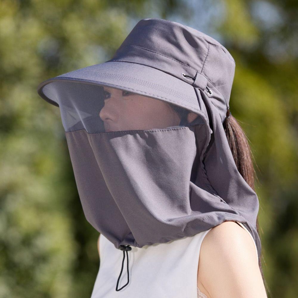 Solid Color Sunshade Sun Hat Wide-Brimmed Shawl Mask Hat Neck Protection Cap  Outdoor